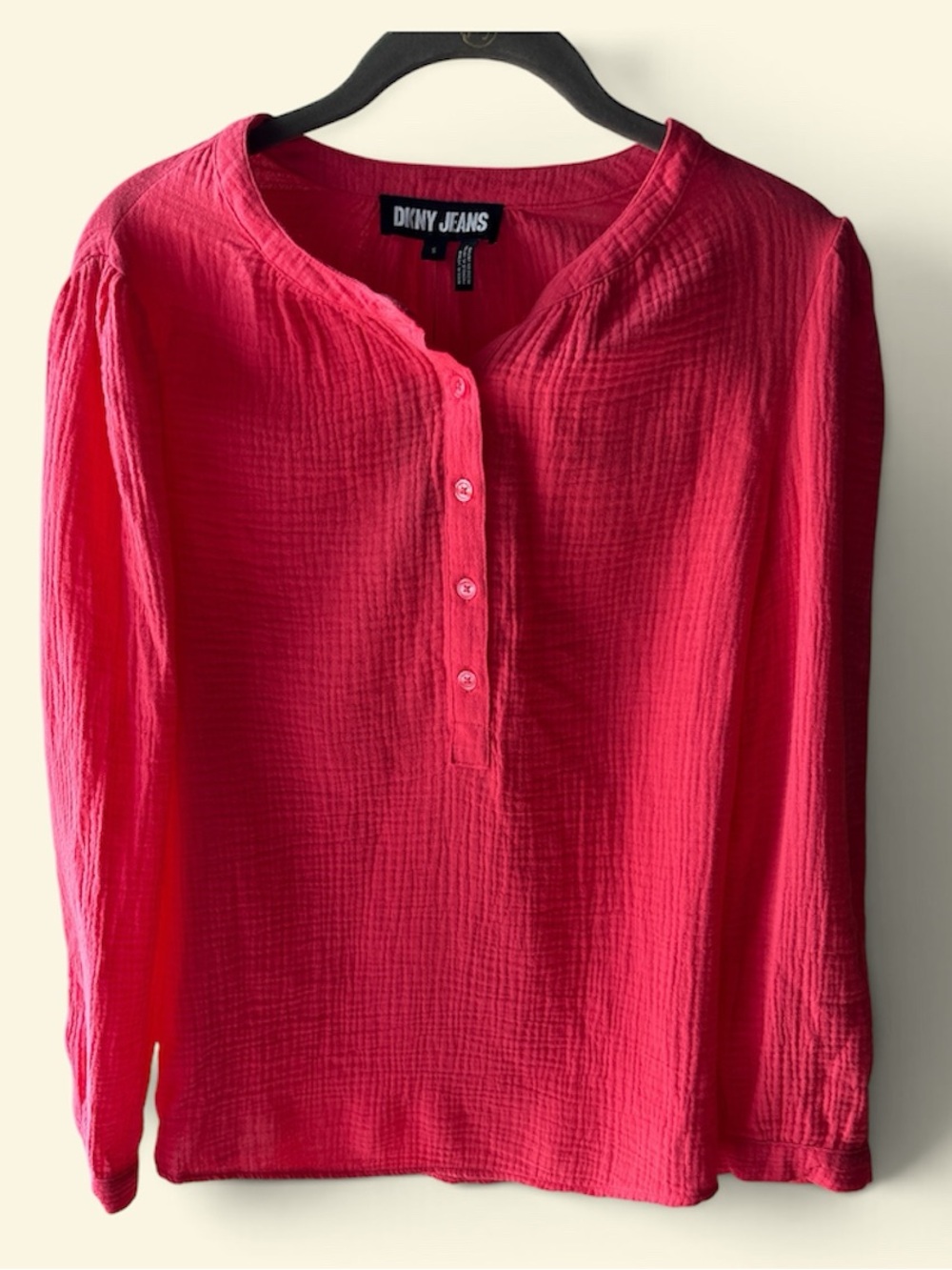 Dkny Textured Henley Blouse - Hot Pink